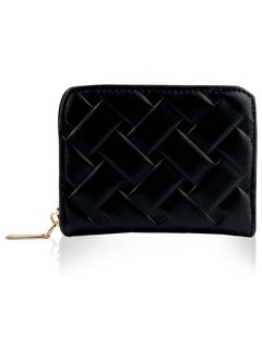 Women's Leather Small Coin Purse, Zipper and ID Card Holder Wallets, Black
