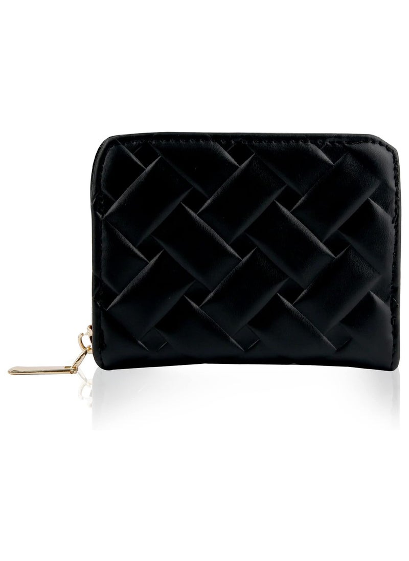 KASTWAVE - Women's Leather Small Coin Purse, Zipper and ID Card Holder Wallets, Black - Image 1