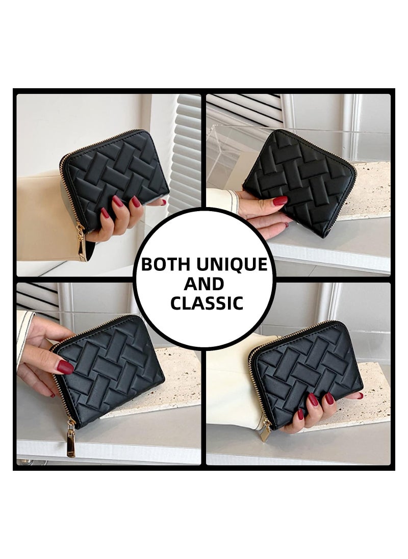 KASTWAVE - Women's Leather Small Coin Purse, Zipper and ID Card Holder Wallets, Black - Image 1