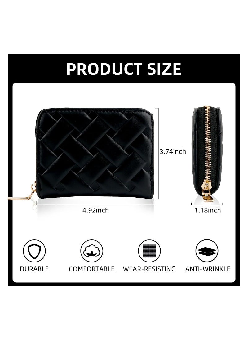 KASTWAVE - Women's Leather Small Coin Purse, Zipper and ID Card Holder Wallets, Black - Image 1
