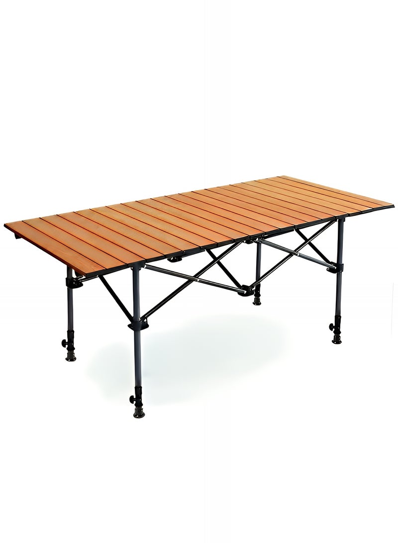 تايمي طاولة قابلة للطي، طاولة محمولة من الألومنيوم بإرتفاع قابل للتعديل وحقيبة حمل للأستخدام في الهواء الطلق للتخييم والنزهات والشواء والشاطئ والحديقة، لون بني - 80x55x120 سم - Image 1