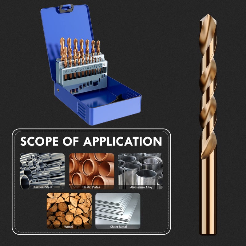 MACXCOIP Metric 19Pcs M35 Cobalt Drill Bit Set, 1.0mm-10.0mm HSS Cobalt Jobber Drill Bits for Hardened Metals, Stainless Steel, Cast Iron and Wooden Plastics, with Metal Index Storage Box - Image 4