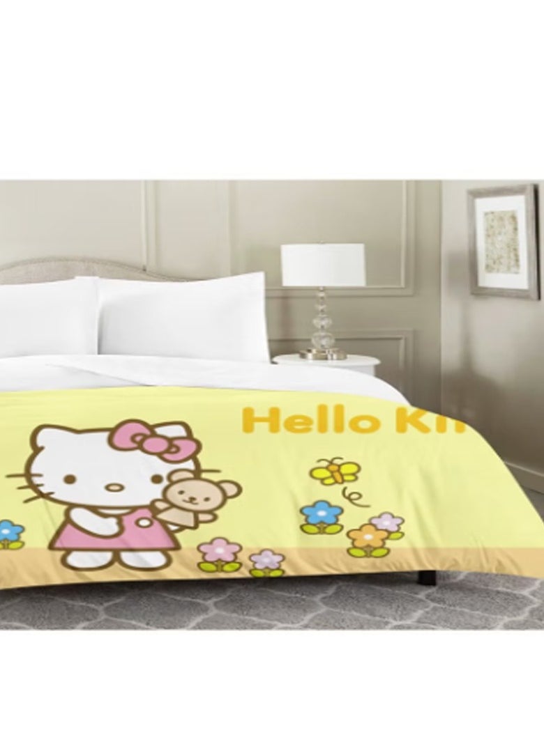 Cartoon Sanrio Hello Kitty pattern bedding three-piece set of soft microfiber polyester sheets including duvet cover and two pillowcases (size 150cmX200cm)