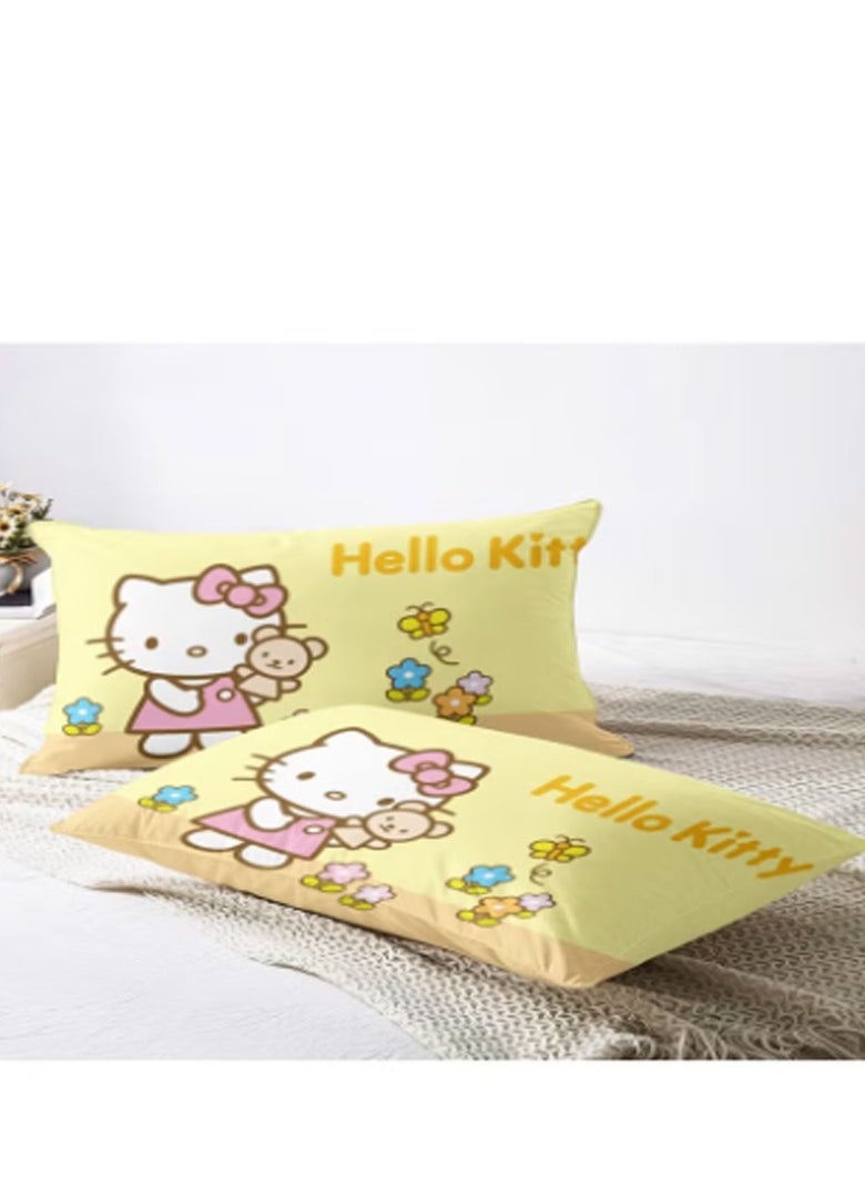 Cartoon Sanrio Hello Kitty pattern bedding three-piece set of soft microfiber polyester sheets including duvet cover and two pillowcases (size 150cmX200cm)