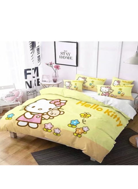 Cartoon Sanrio Hello Kitty pattern bedding three-piece set of soft microfiber polyester sheets including duvet cover and two pillowcases (size 150cmX200cm)