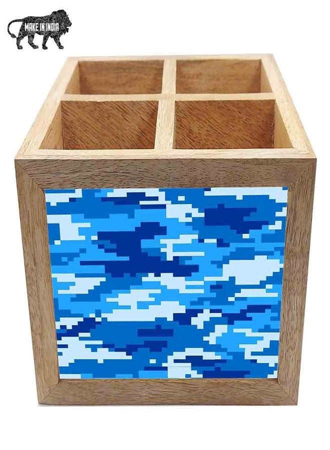 Nutcase Wooden Cutlery Stand Holder Silverware Caddy Spoons Forks Knives Organizer for Dining Table & Kitchen -Made in India-Spoons NOT Included - 8 Bit Camo Blue Navy - Image 5