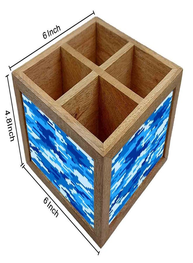 Nutcase Wooden Cutlery Stand Holder Silverware Caddy Spoons Forks Knives Organizer for Dining Table & Kitchen -Made in India-Spoons NOT Included - 8 Bit Camo Blue Navy - Image 4