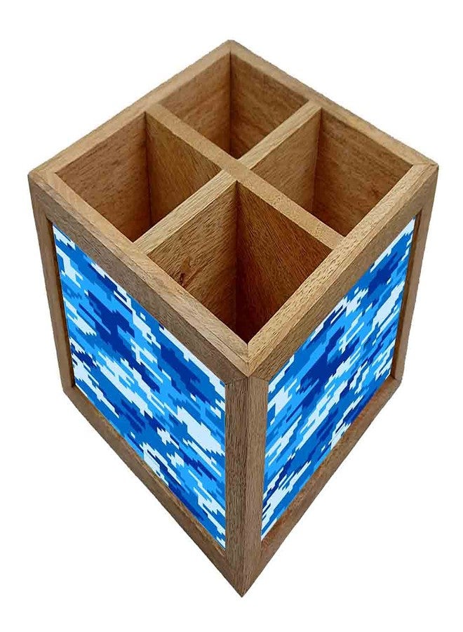 Nutcase Wooden Cutlery Stand Holder Silverware Caddy Spoons Forks Knives Organizer for Dining Table & Kitchen -Made in India-Spoons NOT Included - 8 Bit Camo Blue Navy - Image 2