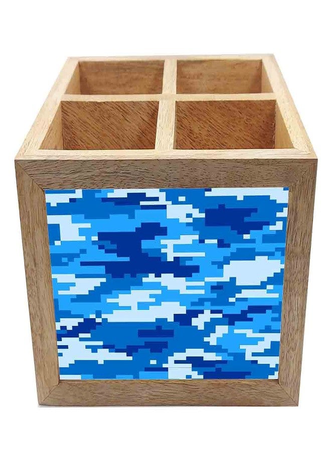 Nutcase Wooden Cutlery Stand Holder Silverware Caddy Spoons Forks Knives Organizer for Dining Table & Kitchen -Made in India-Spoons NOT Included - 8 Bit Camo Blue Navy - Image 3