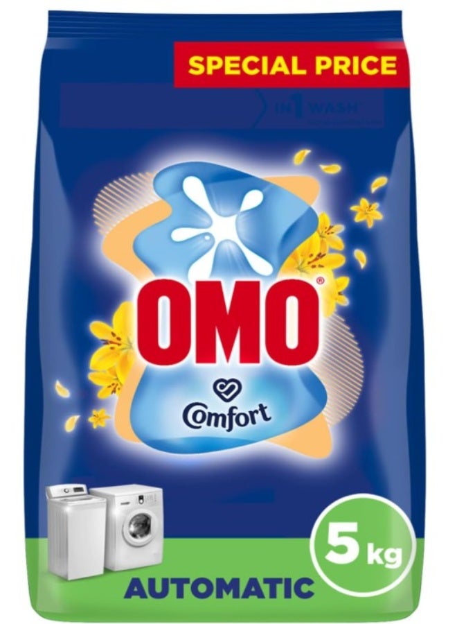OMO Automatic Laundry Detergent Powder, Touch of Comfort, 5 Kg, up to 100% stain removal in 1 wash - Image 1