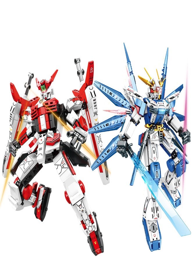HSANHE Dual Mech Building Blocks Set, Classic Red & Blue Robot Models, Compatible with Lego, Creative Action Robot Gifts Perfect for Christmas Birthday (913 Pieces) - Image 1