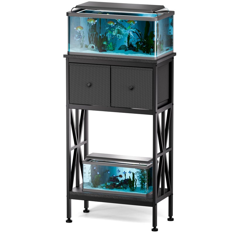 TRZZ 5-10 Gallon Fish Tank Stand, Heavy Duty Aquarium Stand with Dual-Tiered Cabinet, Accessory Storage Solution for Viewing Experience in Home & Office (20.47" L * 11.02" W), Black - Image 1