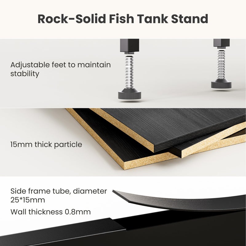 TRZZ 5-10 Gallon Fish Tank Stand, Heavy Duty Aquarium Stand with Dual-Tiered Cabinet, Accessory Storage Solution for Viewing Experience in Home & Office (20.47" L * 11.02" W), Black - Image 4