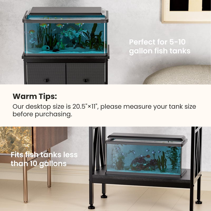 TRZZ 5-10 Gallon Fish Tank Stand, Heavy Duty Aquarium Stand with Dual-Tiered Cabinet, Accessory Storage Solution for Viewing Experience in Home & Office (20.47" L * 11.02" W), Black - Image 5