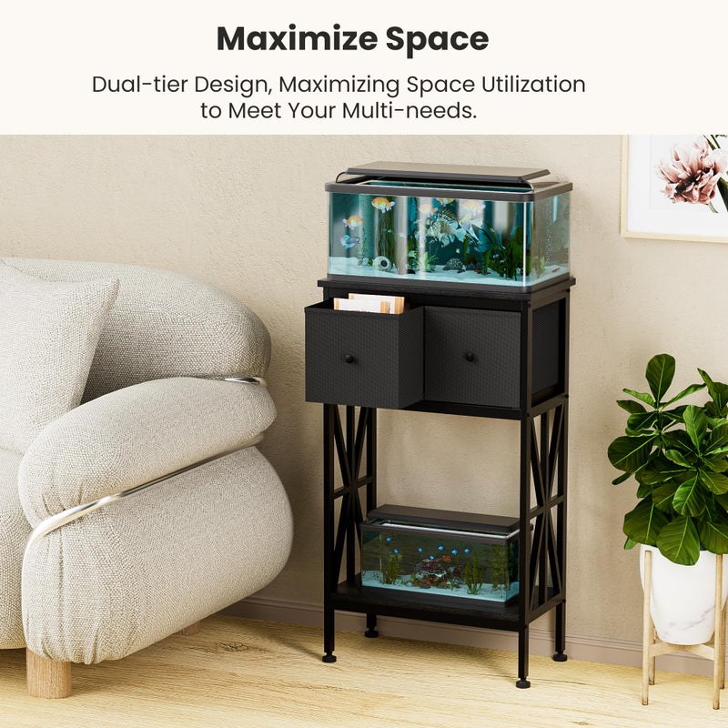 TRZZ 5-10 Gallon Fish Tank Stand, Heavy Duty Aquarium Stand with Dual-Tiered Cabinet, Accessory Storage Solution for Viewing Experience in Home & Office (20.47" L * 11.02" W), Black - Image 3