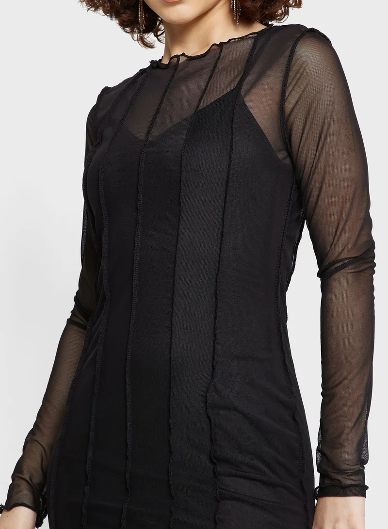 TOPSHOP Asymmetric Hem Mesh Dress