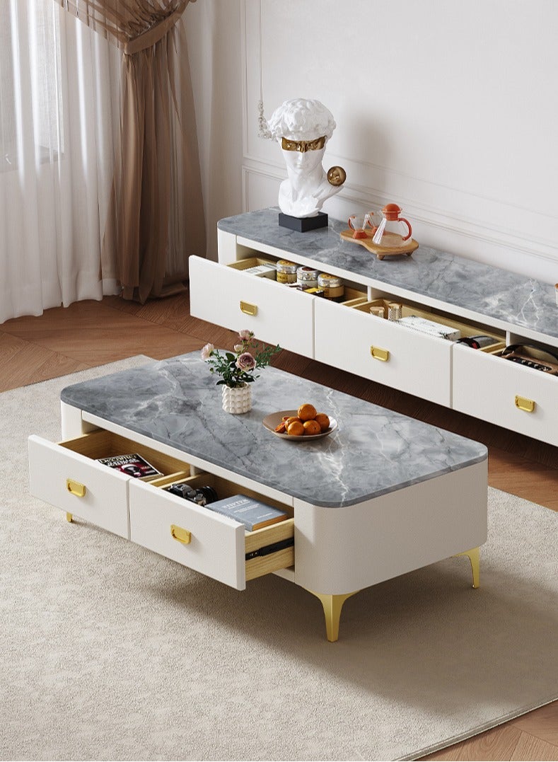 Generic Light Luxury Glass Tea Table Simple Small Family Living Room Modern Square Storage Tea Table Soft Bag TV Cabinet Combination  - Image 1