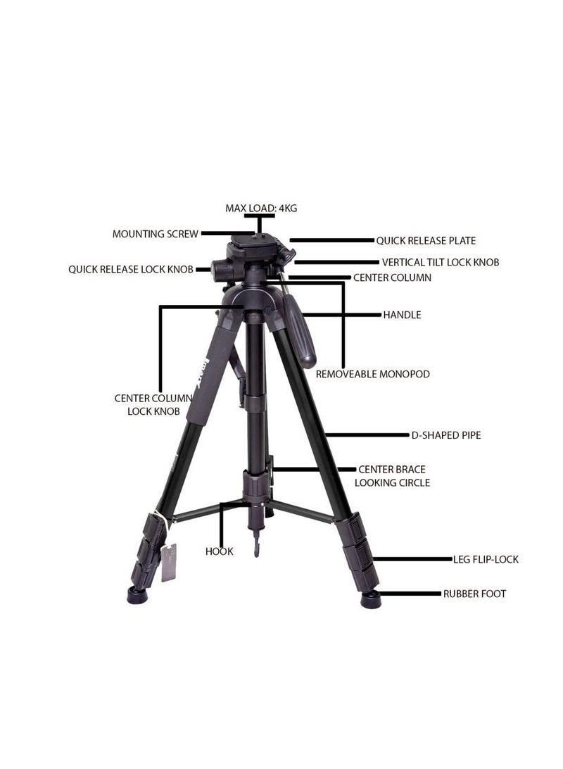 Jmary KP-2254 Professional Aluminum Tripod Monopod for All DSLR Cameras (Black) - Image 2