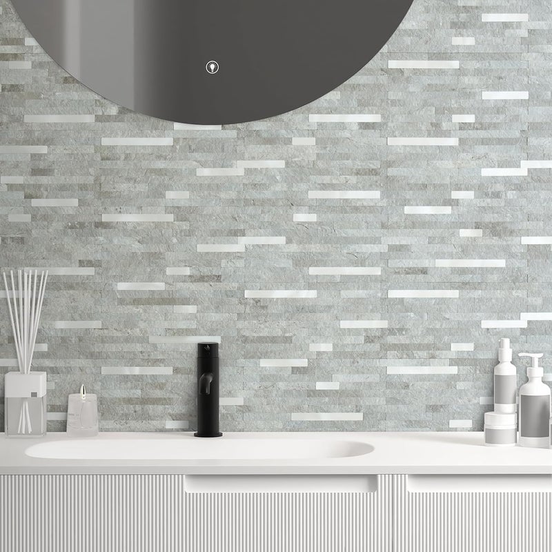 AULIGET 2 Sheets Mountain Rock Peel and Stick Backsplash, PVC Mixed Metal Gold Wall Tile Stick on Backsplash for Kitchen and Bathroom - Image 4