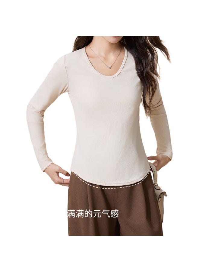 Liberal Threaded Base Shirt For Women, Spring New Style, Slim-Fit Long-Sleeve Design, V-Neck Knitted Top - Image 3