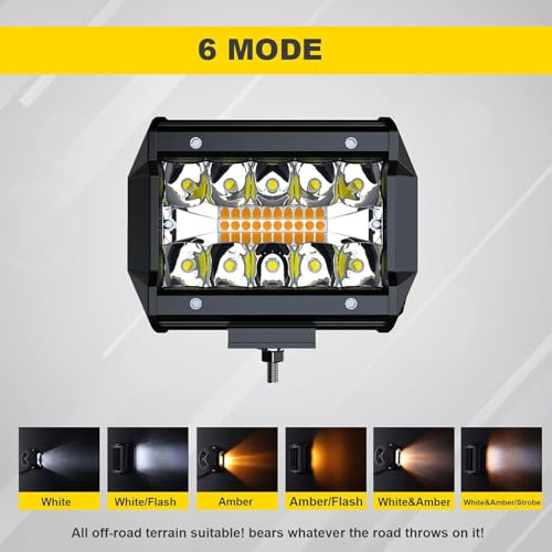 Feelon شريط إضاءة LED FEELON 4 قطع 4 بوصة أبيض/أصفر كهرماني مكافئ لإضاءة فلاش 240 واط مصابيح ضباب قيادة ثلاثية الصفوف للإضاءة على الطرق الوعرة مع ستة أوضاع لسيارات SUV و ATV و UTV والشاحنات ومصابيح البيك أب. - Image 4
