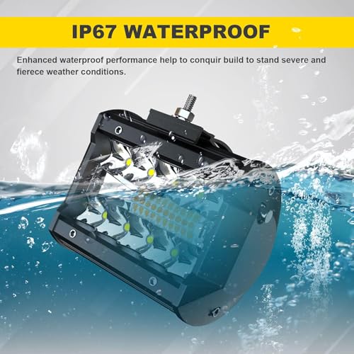 Feelon شريط إضاءة LED FEELON 4 قطع 4 بوصة أبيض/أصفر كهرماني مكافئ لإضاءة فلاش 240 واط مصابيح ضباب قيادة ثلاثية الصفوف للإضاءة على الطرق الوعرة مع ستة أوضاع لسيارات SUV و ATV و UTV والشاحنات ومصابيح البيك أب. - Image 5