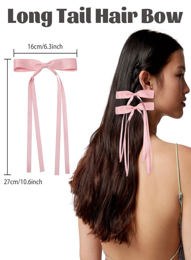AWAYTR Silky Satin Hair Bow Clip, 3 Pack - Pink, Beige, Black (Long tail, Hair Accessory, Hair Securing, Women, All Ages, Hair Clip) - Image 2