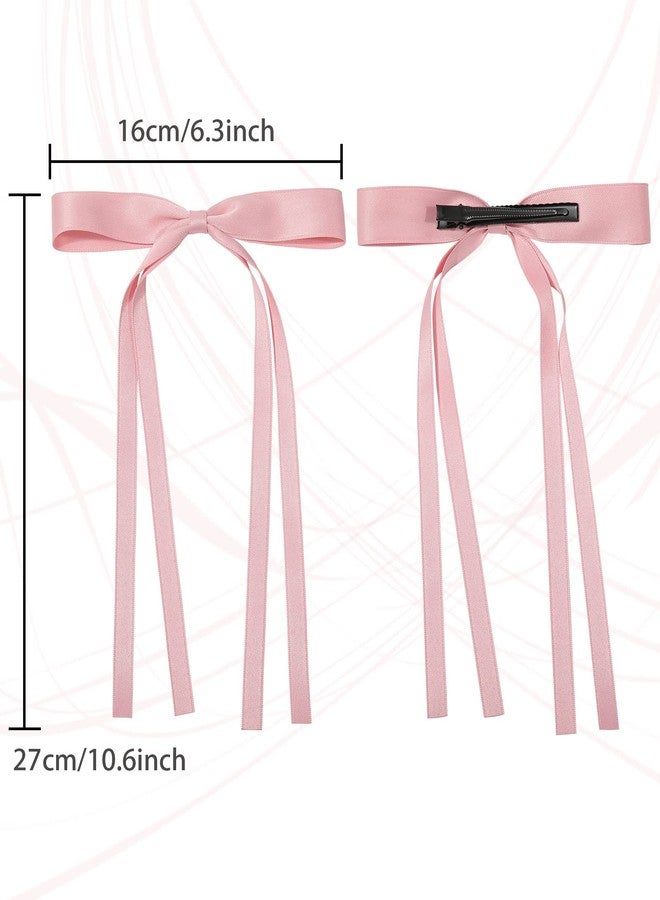 AWAYTR Silky Satin Hair Bow Clip, 3 Pack - Pink, Beige, Black (Long tail, Hair Accessory, Hair Securing, Women, All Ages, Hair Clip) - Image 3