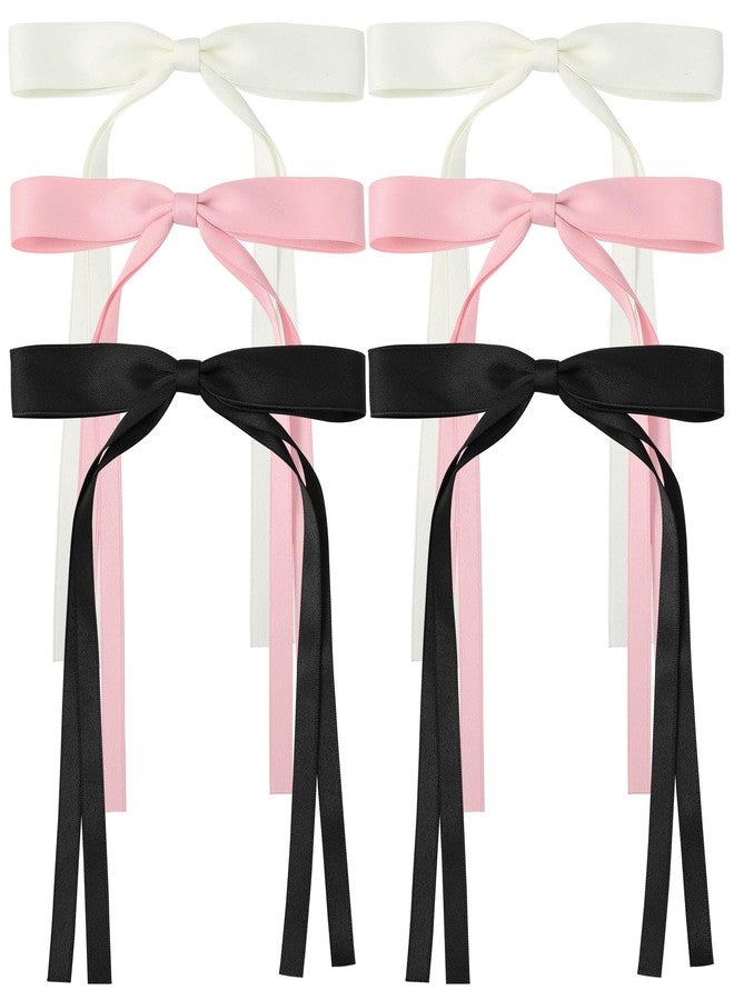 AWAYTR Silky Satin Hair Bow Clip, 3 Pack - Pink, Beige, Black (Long tail, Hair Accessory, Hair Securing, Women, All Ages, Hair Clip) - Image 1