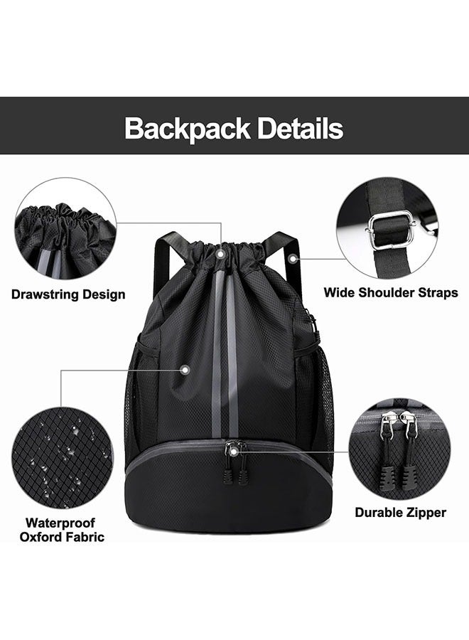 Sports Drawstring Backpack,String Swim Gym Bag with Shoes Compartment and Wet Proof Pocket,Basketball Bag Backpack Wet and Dry Compartment，Soccer Ball and Cleats Bag,Waterproof Drawstring Soccer Ball Backpack for Soccer, Basketball and Rugby - Image 4