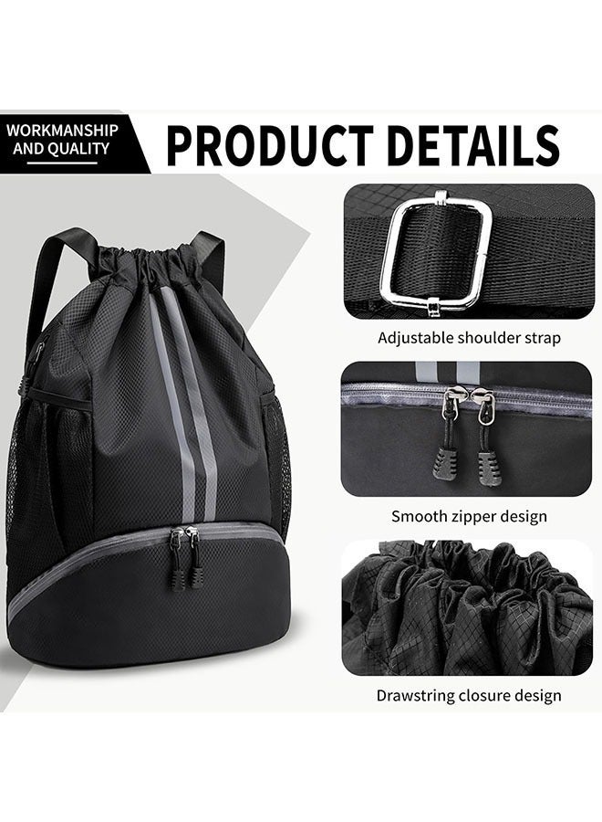 Sports Drawstring Backpack,String Swim Gym Bag with Shoes Compartment and Wet Proof Pocket,Basketball Bag Backpack Wet and Dry Compartment，Soccer Ball and Cleats Bag,Waterproof Drawstring Soccer Ball Backpack for Soccer, Basketball and Rugby - Image 5