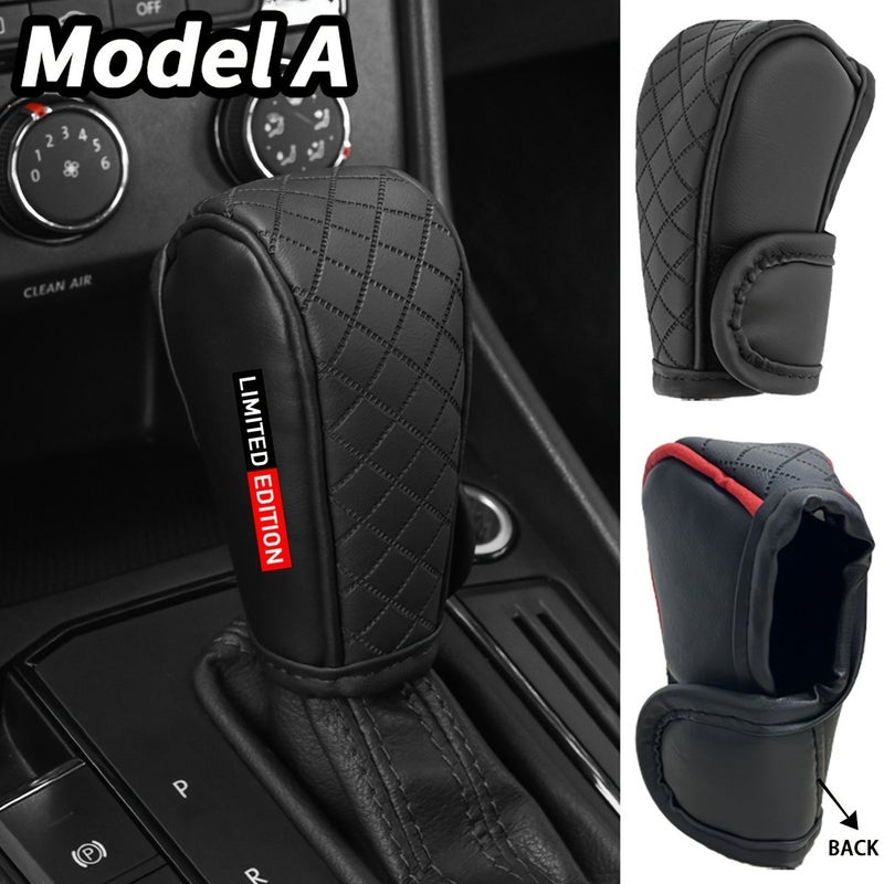 Faux Leather Car Gear Shift Knob Cover Black And Red Model C For Lexus Nissan Hyundai KIA - Image 1