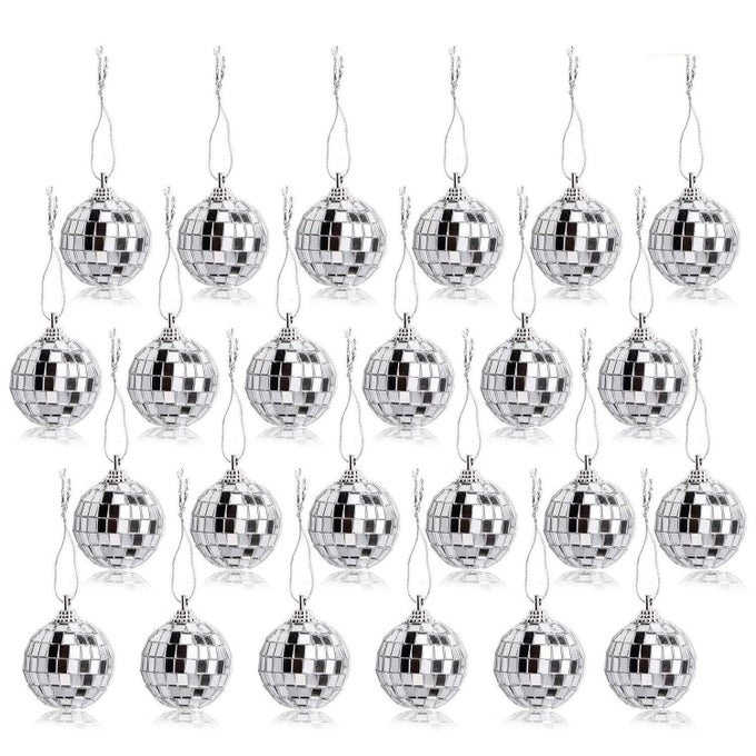 24 PCS SILVER DISCO MIRROR BALL FOR PARTY DECORATION CHRISTMAS TREE WEDDING BIRTHDAY PARTY ORNAMENTS4CM