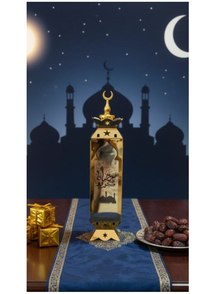 Ramadan lantern, laser engraved, 30cm, gold color, yellow LED light - Image 2