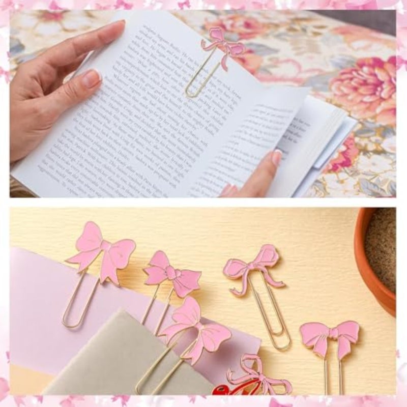 6 PCS Paper Clips Cute Paperclips Metal Bookmarks Coquette Style Office Supplies for Planner School Work Notes Gift Decoration, Pink Bows - Image 3
