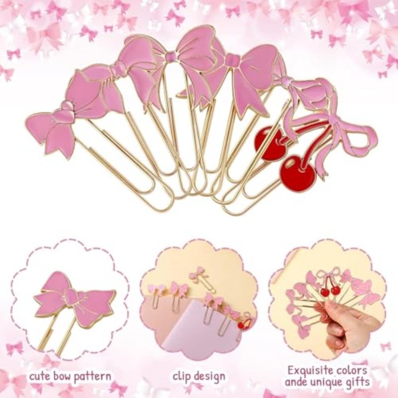 6 PCS Paper Clips Cute Paperclips Metal Bookmarks Coquette Style Office Supplies for Planner School Work Notes Gift Decoration, Pink Bows - Image 4