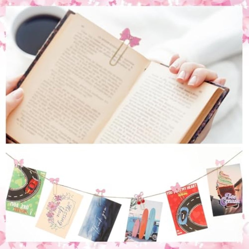 6 PCS Paper Clips Cute Paperclips Metal Bookmarks Coquette Style Office Supplies for Planner School Work Notes Gift Decoration, Pink Bows - Image 5