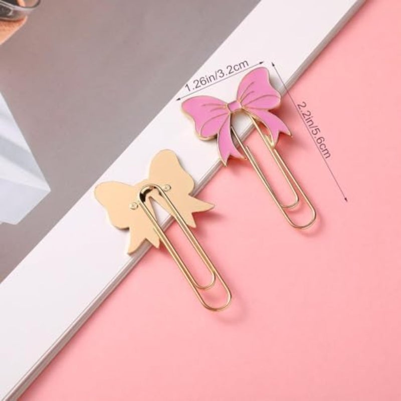 6 PCS Paper Clips Cute Paperclips Metal Bookmarks Coquette Style Office Supplies for Planner School Work Notes Gift Decoration, Pink Bows - Image 2