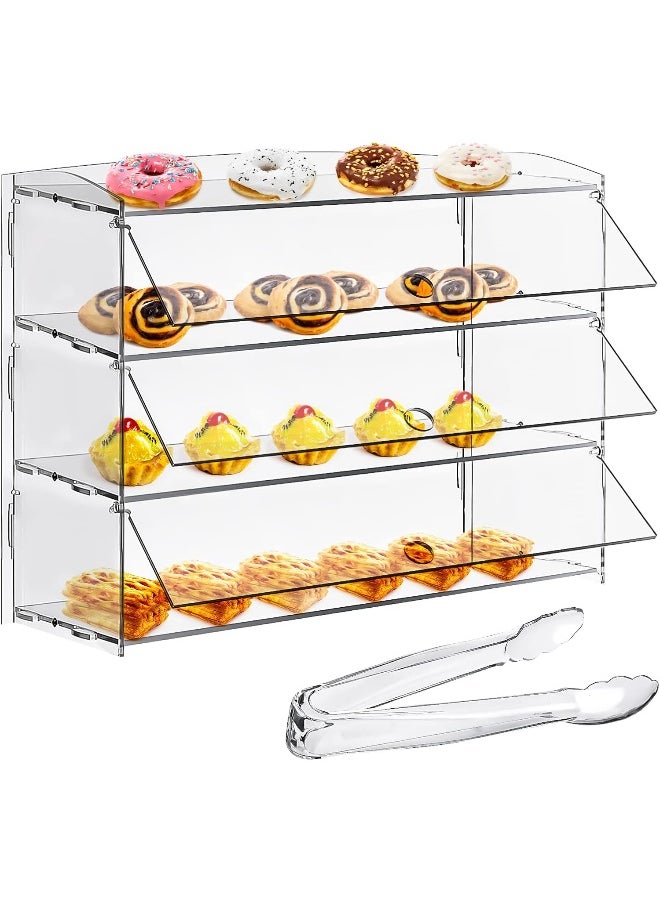 TPGP 3 Tray Pastry Display Case Acrylic Bakery Display Cabinet Clear Removable Donut Display Shelf Cupcake Display Case Retail Display Counter with Cake Serving Tong for Party Cafe Bakery  - Image 1