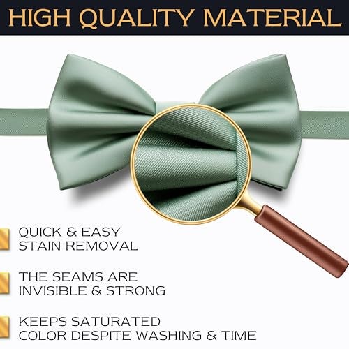 Adam Young Men's Green Fern Bow Tie Pre-Tied Style Formal Satin Classic Bowtie for Tuxedo Faux Silk (Large, Deep Sage) - Image 3