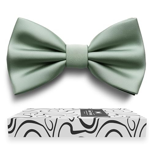 Adam Young Men's Green Fern Bow Tie Pre-Tied Style Formal Satin Classic Bowtie for Tuxedo Faux Silk (Large, Deep Sage) - Image 1