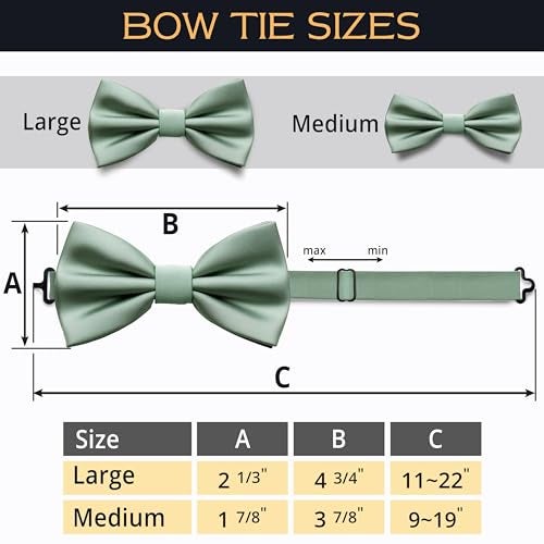 Adam Young Men's Green Fern Bow Tie Pre-Tied Style Formal Satin Classic Bowtie for Tuxedo Faux Silk (Large, Deep Sage) - Image 4