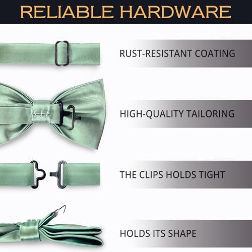 Adam Young Men's Green Fern Bow Tie Pre-Tied Style Formal Satin Classic Bowtie for Tuxedo Faux Silk (Large, Deep Sage) - Image 5