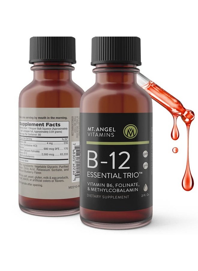 Mt. Angel Vitamins - Vegan Vitamin B12 Sublingual Drops 33333%Dv Methylcobalamin (B12 Vitamins) B6 Folinate Liquid Vitamins ; Vitamin B Essetnial Triob Complex Liquid ; 80 Servings ; Gluten Free ; Nongmo ; Usa - Image 1