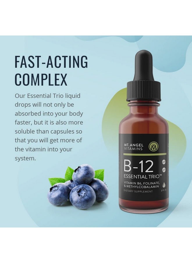 Mt. Angel Vitamins - Vegan Vitamin B12 Sublingual Drops 33333%Dv Methylcobalamin (B12 Vitamins) B6 Folinate Liquid Vitamins ; Vitamin B Essetnial Triob Complex Liquid ; 80 Servings ; Gluten Free ; Nongmo ; Usa - Image 1