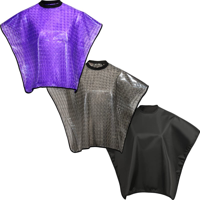 JenPen 3 Pcs Shampoo Cape Hair Color Cape for Salons Clients Makeup Hair Dye 3 ColorsBlackGrayPurpleClassic