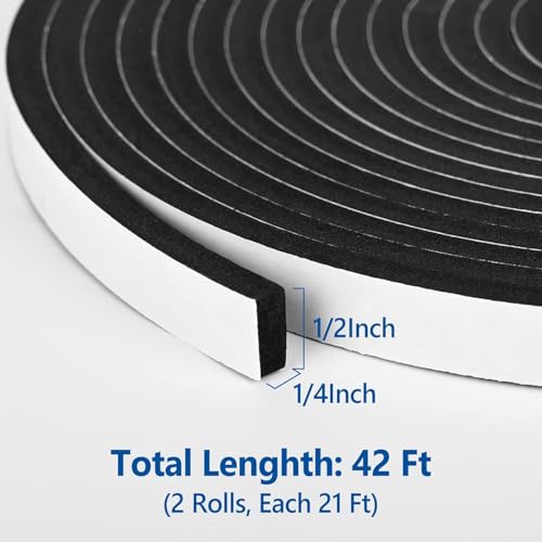 Kikerike Self Adhesive Foam Tape Weatherstrip 1/2In x 1/4In x 42Ft High Density Foam Insulation Strips Seal Weather Stripping with Strong Adhesive for Door and Window Sound Isolation Soundproofing - Image 2