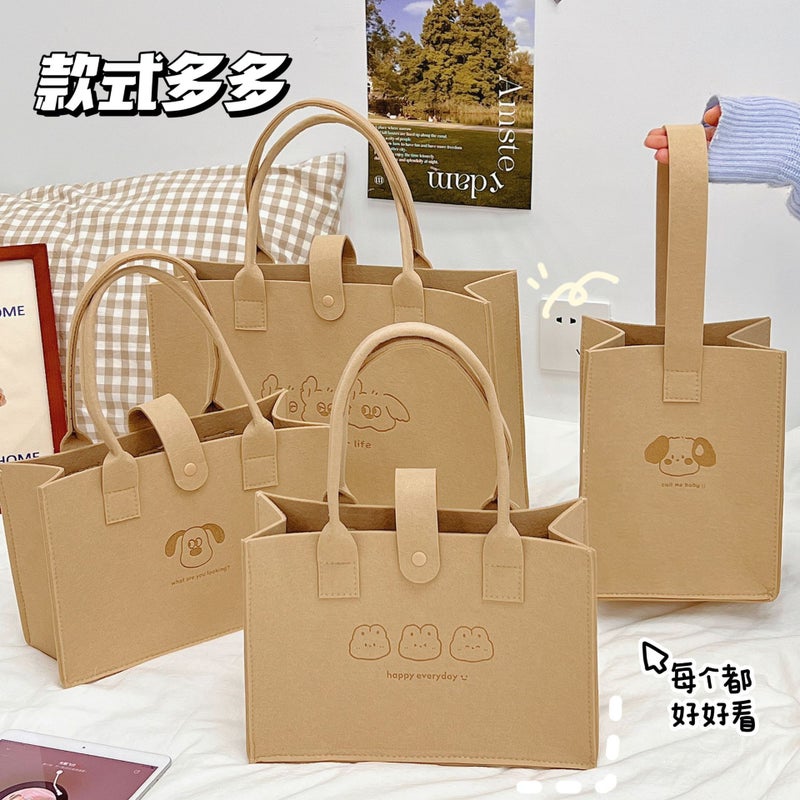Wool Felt Cute Cartoon Felt Bag Handbag Various Styles Large Capacity Tote Bag Travel Commuter Lunch Box Bag - Image 2