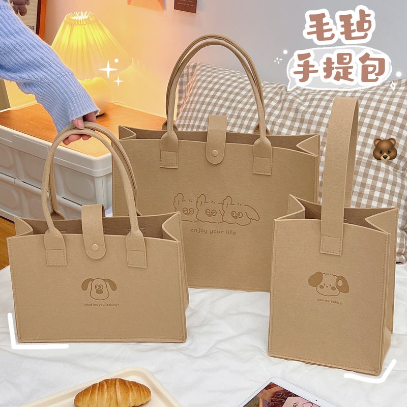 Wool Felt Cute Cartoon Felt Bag Handbag Various Styles Large Capacity Tote Bag Travel Commuter Lunch Box Bag - Image 3