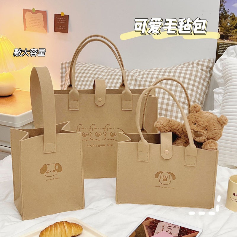 Wool Felt Cute Cartoon Felt Bag Handbag Various Styles Large Capacity Tote Bag Travel Commuter Lunch Box Bag - Image 1